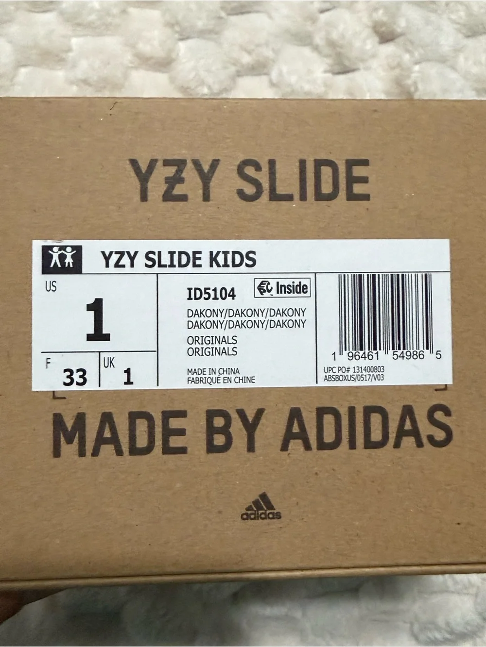 Adidas YZY Kids Black Slides Size 1